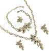 Collar, Pulsera, Dije y Anillo 06.191.0016 Oro Laminado, Diseño de Flor, con Blanca Cristal, Pulido, Tono Dorado