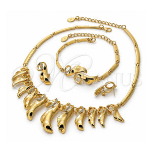Collar, Pulsera, Dije y Anillo 06.191.0011 Oro Laminado, con Cristal Blanca, Pulido, Tono Dorado