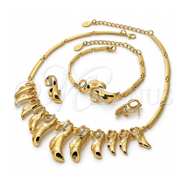Collar, Pulsera, Dije y Anillo 06.191.0011 Oro Laminado, con Cristal Blanca, Pulido, Tono Dorado