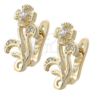 Argolla Huggie 02.155.0055 Oro Laminado, Diseño de Flor, con Blanca Zirconia Cubica, Pulido, Tono Dorado