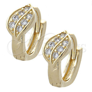 Argolla Huggie 02.155.0036 Oro Laminado, Diseño de Oja, con Blanca Zirconia Cubica, Pulido, Tono Dorado