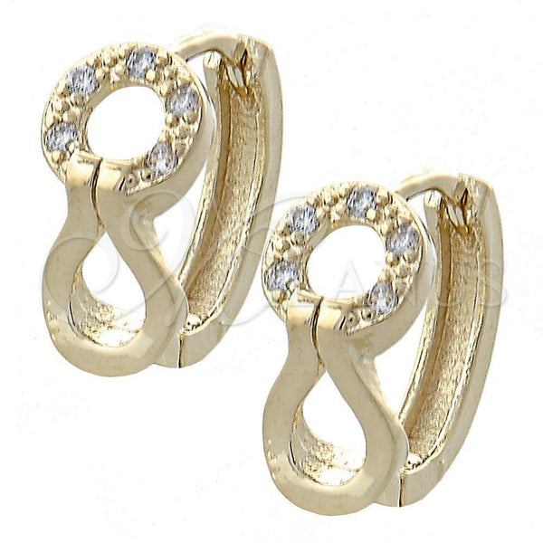Argolla Huggie 02.155.0025 Oro Laminado, con Blanca Micro Pave, Pulido, Tono Dorado