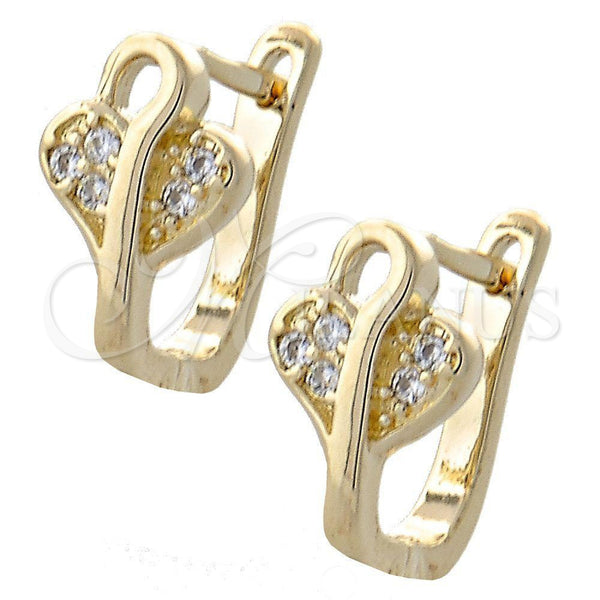 Argolla Huggie 02.155.0057 Oro Laminado, Diseño de Corazón, con Blanca Micro Pave, Pulido, Tono Dorado