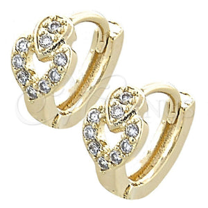 Argolla Huggie 02.155.0044 Oro Laminado, Diseño de Corazón, con Blanca Zirconia Cubica, Pulido, Tono Dorado