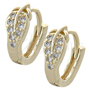 Argolla Huggie 02.155.0050 Oro Laminado, Diseño de Oja, con Blanca Zirconia Cubica, Pulido, Tono Dorado