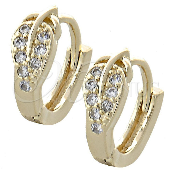 Argolla Huggie 02.155.0050 Oro Laminado, Diseño de Oja, con Blanca Zirconia Cubica, Pulido, Tono Dorado
