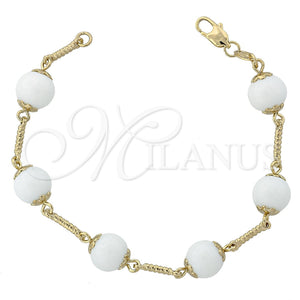 Pulsera Elegante 03.63.1158.07 Oro Laminado, Diseño de Bola, con Blanca Opal, Pulido, Tono Dorado (8 Inches Length)