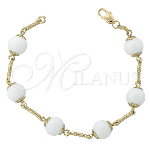 Pulsera Elegante 03.63.1158.07 Oro Laminado, Diseño de Bola, con Blanca Opal, Pulido, Tono Dorado (8 Inches Length)
