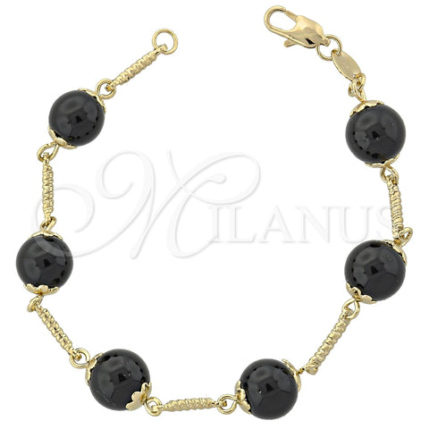 Pulsera Elegante 03.63.1159.07 Oro Laminado, Diseño de Bola, con Negro Opal, Diamantado, Tono Dorado (8 Inches Length)
