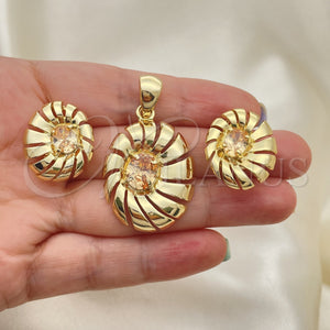 Juego de Arete y Dije de Adulto 5.046.004.2 Oro Laminado, con Topacio Zirconia Cubica, Pulido, Tono Dorado