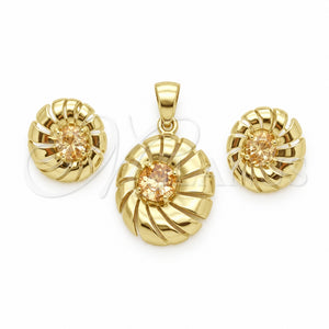 Juego de Arete y Dije de Adulto 5.046.004.2 Oro Laminado, con Topacio Zirconia Cubica, Pulido, Tono Dorado