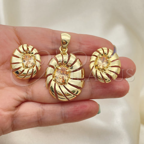 Juego de Arete y Dije de Adulto 5.046.004.2 Oro Laminado, con Topacio Zirconia Cubica, Pulido, Tono Dorado