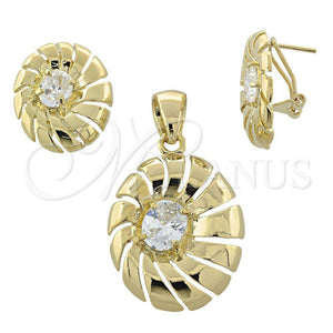 Juego de Arete y Dije de Adulto 5.046.004.3 Oro Laminado, con Blanca Zirconia Cubica, Pulido, Tono Dorado