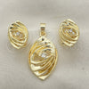 Juego de Arete y Dije de Adulto 10.59.0096 Oro Laminado, con Blanca Cristal, Pulido, Tono Dorado