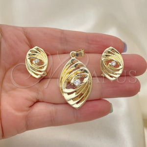 Juego de Arete y Dije de Adulto 10.59.0096 Oro Laminado, con Blanca Cristal, Pulido, Tono Dorado