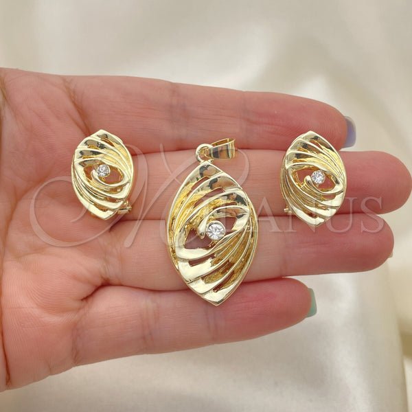 Juego de Arete y Dije de Adulto 10.59.0096 Oro Laminado, con Blanca Cristal, Pulido, Tono Dorado