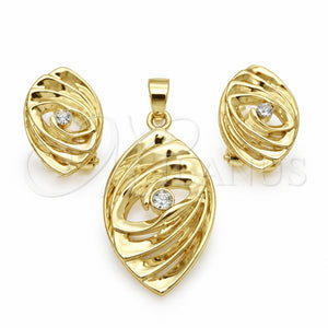 Juego de Arete y Dije de Adulto 10.59.0096 Oro Laminado, con Blanca Cristal, Pulido, Tono Dorado
