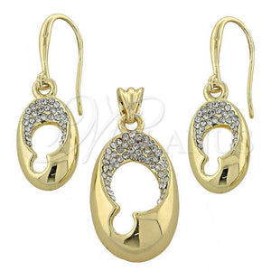 Juego de Arete y Dije de Adulto 10.59.0107 Oro Laminado, con Blanca Cristal, Pulido, Tono Dorado