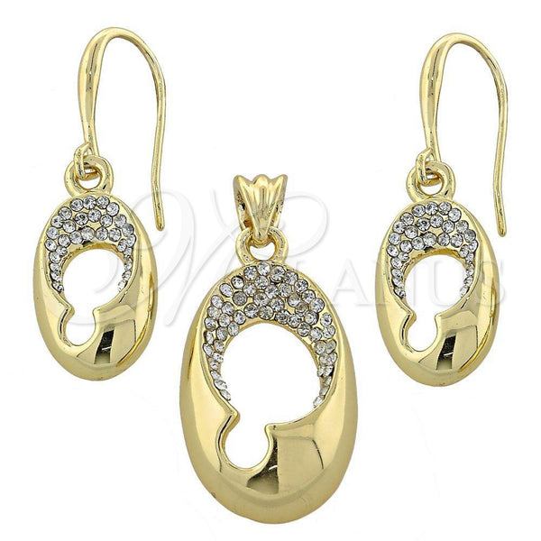 Juego de Arete y Dije de Adulto 10.59.0107 Oro Laminado, con Blanca Cristal, Pulido, Tono Dorado