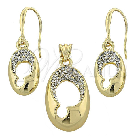 Juego de Arete y Dije de Adulto 10.59.0107 Oro Laminado, con Blanca Cristal, Pulido, Tono Dorado