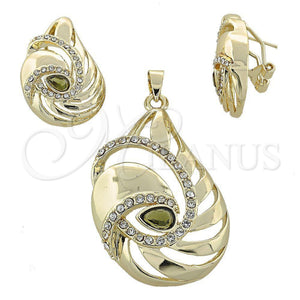 Juego de Arete y Dije de Adulto 10.59.0093 Oro Laminado, con Blanca Cristal, Pulido, Tono Dorado