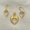 Juego de Arete y Dije de Adulto 10.59.0109 Oro Laminado, Diseño de Corazón, con Cristal Blanca, Pulido, Tono Dorado