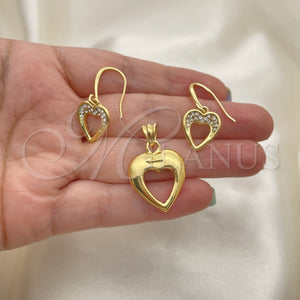 Juego de Arete y Dije de Adulto 10.59.0109 Oro Laminado, Diseño de Corazón, con Blanca Cristal, Pulido, Tono Dorado
