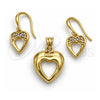 Juego de Arete y Dije de Adulto 10.59.0109 Oro Laminado, Diseño de Corazón, con Cristal Blanca, Pulido, Tono Dorado