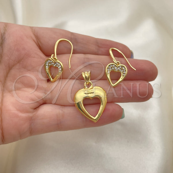 Juego de Arete y Dije de Adulto 10.59.0109 Oro Laminado, Diseño de Corazón, con Blanca Cristal, Pulido, Tono Dorado
