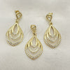 Juego de Arete y Dije de Adulto 10.59.0108 Oro Laminado, Diseño de Gota, con Blanca Cristal, Pulido, Tono Dorado