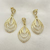 Juego de Arete y Dije de Adulto 10.59.0108 Oro Laminado, Diseño de Gota, con Blanca Cristal, Pulido, Tono Dorado