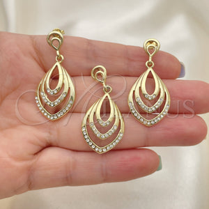 Juego de Arete y Dije de Adulto 10.59.0108 Oro Laminado, Diseño de Gota, con Blanca Cristal, Pulido, Tono Dorado