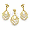 Juego de Arete y Dije de Adulto 10.59.0108 Oro Laminado, Diseño de Gota, con Blanca Cristal, Pulido, Tono Dorado