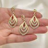 Juego de Arete y Dije de Adulto 10.59.0108 Oro Laminado, Diseño de Gota, con Blanca Cristal, Pulido, Tono Dorado