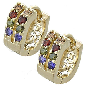 Argolla Huggie 02.97.0105.1 Oro Laminado, Diseño de Corazón, con Multicolor Zirconia Cubica, Pulido, Tono Dorado