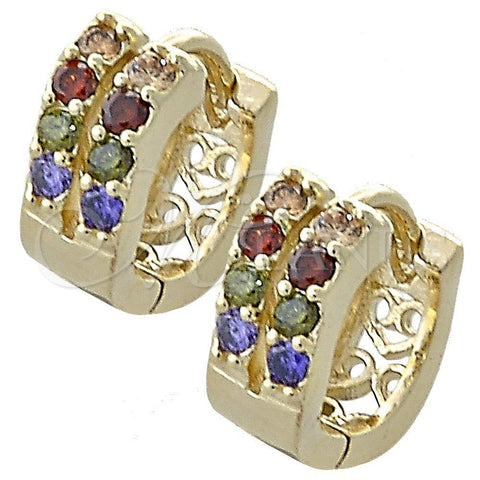 Argolla Huggie 02.97.0105.1 Oro Laminado, Diseño de Corazón, con Multicolor Zirconia Cubica, Pulido, Tono Dorado