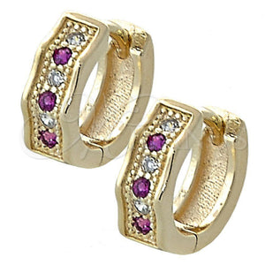 Argolla Huggie 02.97.0077.1 Oro Laminado, con Multicolor Zirconia Cubica, Pulido, Tono Dorado