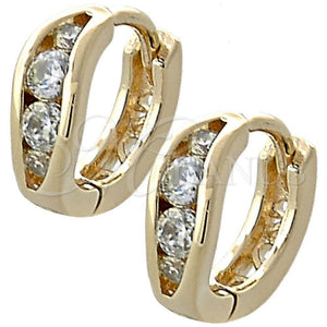 Argolla Huggie 02.97.0104 Oro Laminado, Diseño de File, con Blanca Zirconia Cubica, Pulido, Tono Dorado