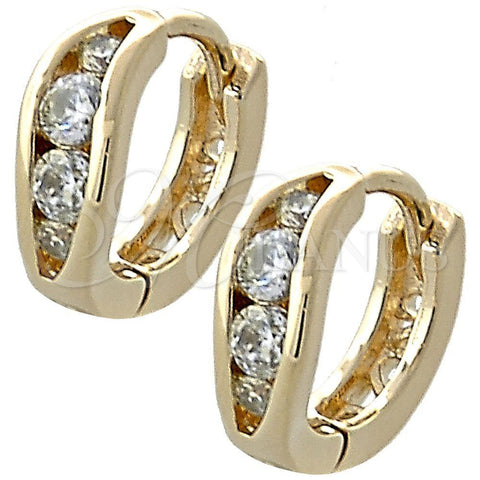 Argolla Huggie 02.97.0104 Oro Laminado, Diseño de File, con Blanca Zirconia Cubica, Pulido, Tono Dorado