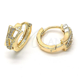 Argolla Huggie 02.122.0055 Oro Laminado, con Blanca Micro Pave, Pulido, Tono Dorado