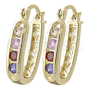 Argolla Pequeña 02.97.0107.1 Oro Laminado, con Multicolor Zirconia Cubica, Pulido, Tono Dorado
