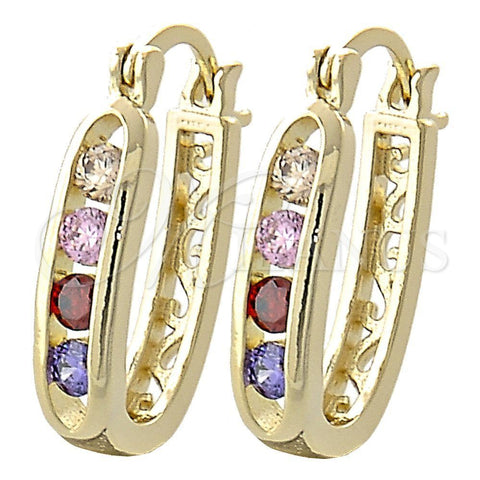 Argolla Pequeña 02.97.0107.1 Oro Laminado, con Multicolor Zirconia Cubica, Pulido, Tono Dorado