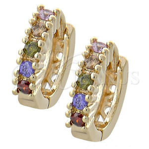 Argolla Huggie 02.97.0112 Oro Laminado, con Multicolor Zirconia Cubica, Pulido, Tono Dorado