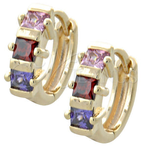 Argolla Huggie 02.97.0113 Oro Laminado, con Multicolor Zirconia Cubica, Pulido, Tono Dorado