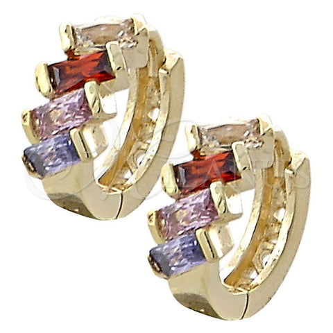 Argolla Huggie 02.97.0103.1 Oro Laminado, Diseño de Baguette, con Multicolor Zirconia Cubica, Pulido, Tono Dorado