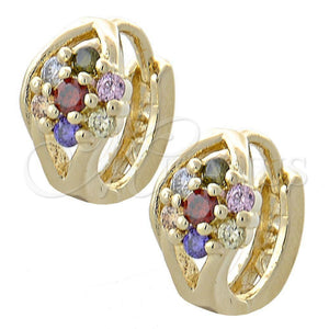 Argolla Huggie 02.97.0093.1 Oro Laminado, Diseño de Flor, con Multicolor Zirconia Cubica, Pulido, Tono Dorado