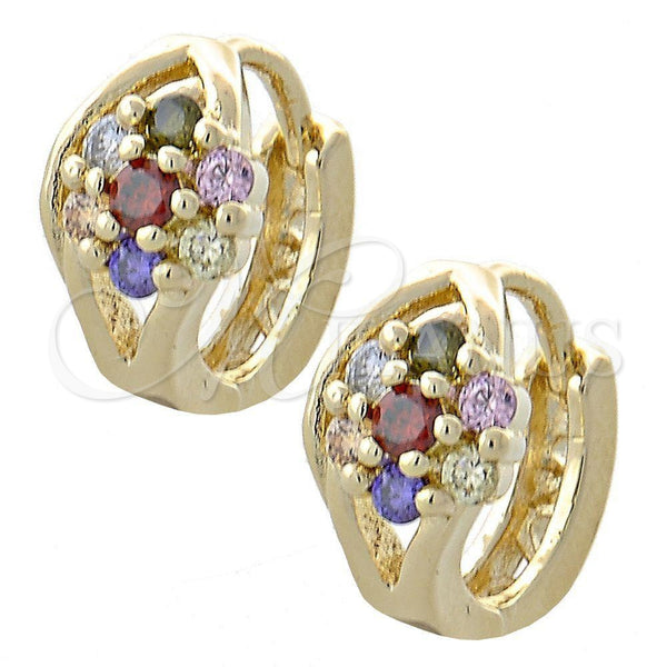 Argolla Huggie 02.97.0093.1 Oro Laminado, Diseño de Flor, con Multicolor Zirconia Cubica, Pulido, Tono Dorado