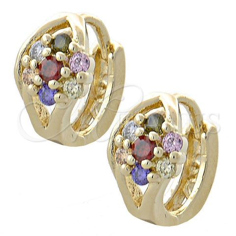 Argolla Huggie 02.97.0093.1 Oro Laminado, Diseño de Flor, con Multicolor Zirconia Cubica, Pulido, Tono Dorado