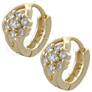 Argolla Huggie 02.97.0093 Oro Laminado, Diseño de Flor, con Blanca Zirconia Cubica, Pulido, Tono Dorado