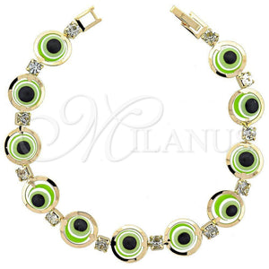 Pulsera Elegante 03.151.0001 Oro Laminado, Diseño de Ojo Griego, con Blanca Zirconia Cubica, Resinado Verde, Tono Dorado (7 Inches Length)